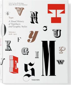buku desain grafis: Type: A Visual History of Typefaces and Graphic Styles (2013): Alston W. Purvis & Jan Tholenaar